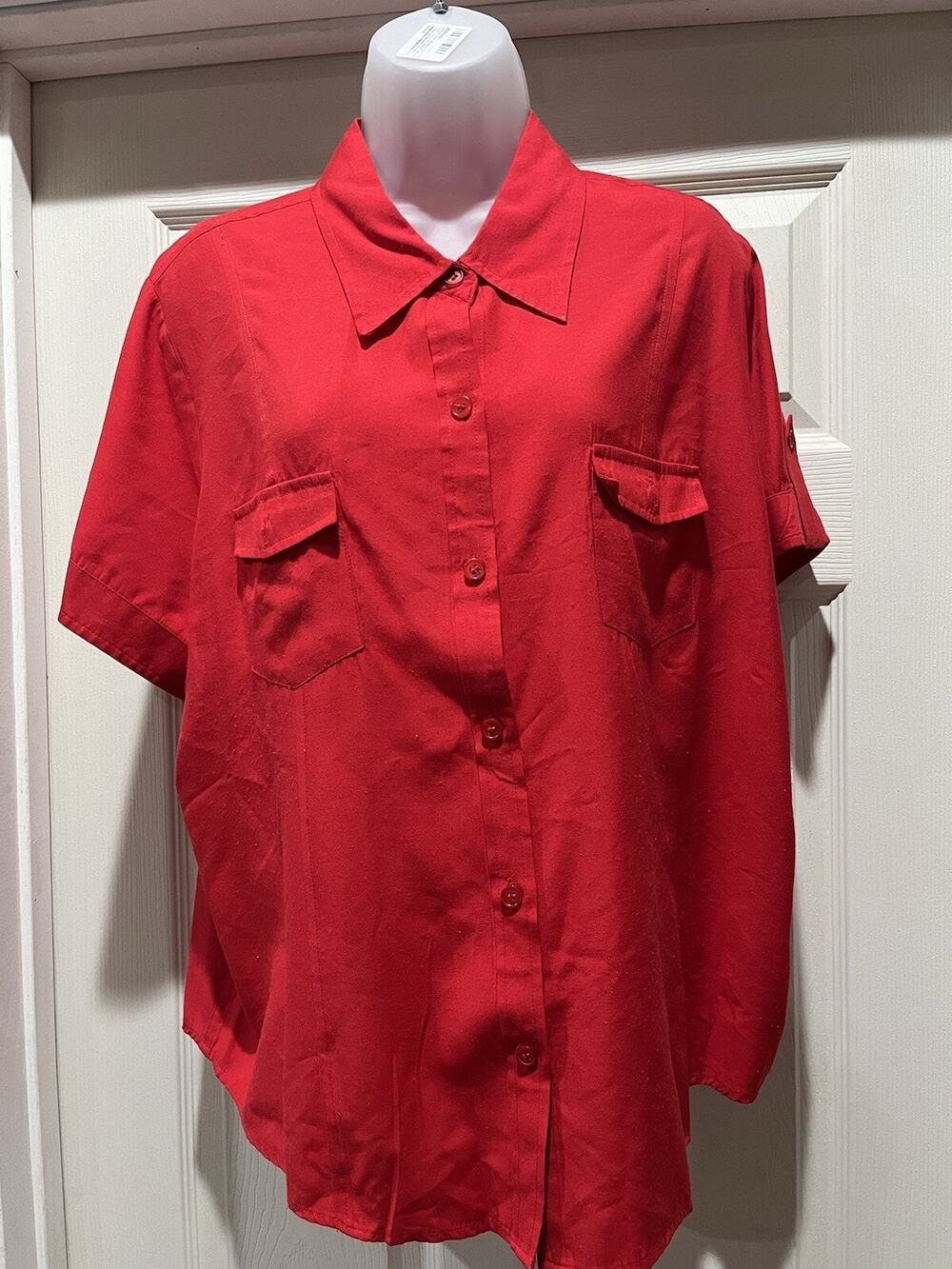Vintage Late 80’s South Dudley Button Up Shirt Red Short Sleeve Women's 2X